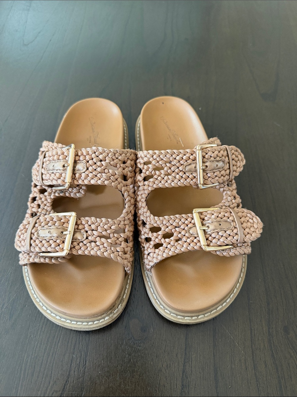 Universal Thread Woven Double-Buckle Slide Sandals in Beige/Tan